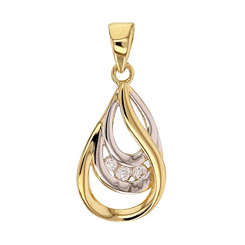 Pendentif en or 375/1000e blanc et jaune serti d'oxydes pour sublimer votre style au quotidien