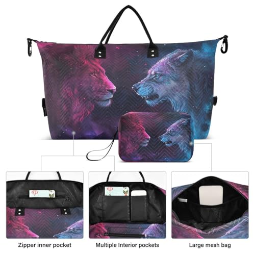 Galaxy Animal Lion Travel Duffle Bag Gym Bag Weekender Bags with Toiletry Bag Travel Trip Tote Bag2