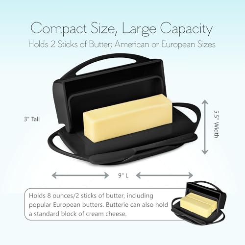 Image of Butterie Flip-Top Butter Dish with Matching Spreader (Black)