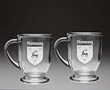 Hennessy Irish Coat of Arms Glass Coffee Mugs - Set of 2