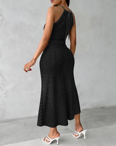 Image of CHICME Womens Summer Halter Ruched Bodycon Long Dresses