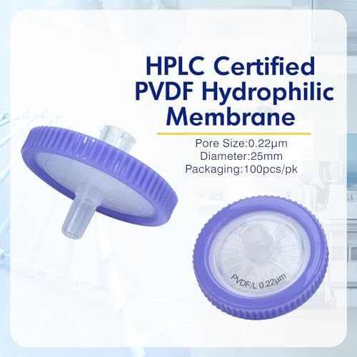 Image of Syringe Filters PVDF Hydrophilic Filtration 0.22um Micron Pore Size 25mm Membrane Diameter Lab PVDF Membrane Disc Non-Sterile by Labfil, Pack of 100