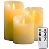 YIWER Flameless Candles, 4" 5" 6" Set of 3 Real Wax Not Plastic Pillars, Include Realistic Dancing L