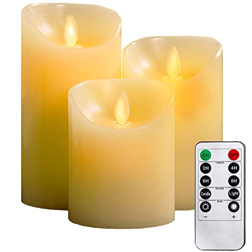 Yiwer Flameless Candles, 4" 5" 6" Set Of 3 Real Wax Not Plastic Pillars, Include Realistic Dancing Led Flames And 10-Key Remote Control With 2/4/6/8-Hours Timer Function, 300+ Hours (3, Ivory) #TOP17