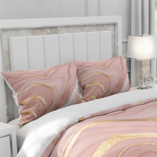 Parure housse de couette marbre rose 200x200 Gezu, cadeau déco idéal