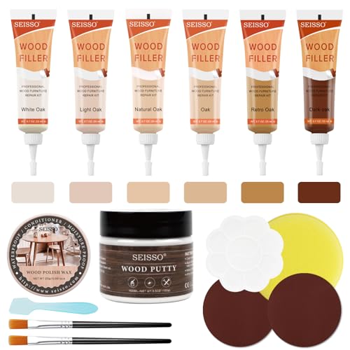 Natural Oak Wood Furniture Repair Kit, 6 Colors Wood Filler with Wood