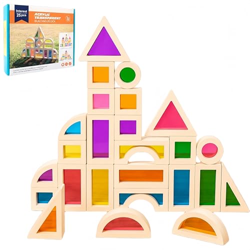Image of Rainbow Acrylic Blocks, 25 PCS Translucent Light Table Building Set | Montessori Sensory Toys Translucent Colorful Stacking Blocks STEM Learning Educational Toys for Toddlers Preschool Boys Girls