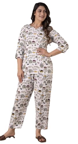 Image of REWAN Women Night Suit with Pocket | Soft & Comfortable Printed Co-ord Nightwear Set