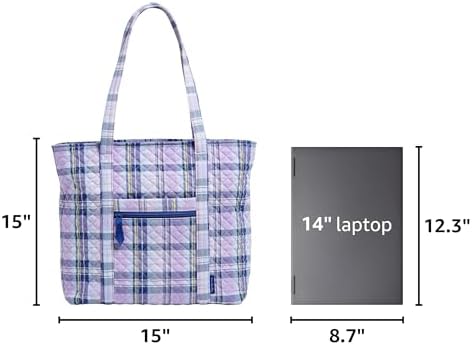 Vera Bradley Women's Cotton Vera Tote Bag, Amethyst Plaid - Recycled Cotton, One Size - 2