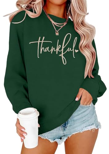 Thanksgiving Sweatshirts for Women Thankful Sweatshirt 2025 Trendy Fall Embroidered Graphic Pullover Top