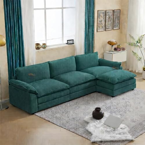 Image of SRMS Sectional Sofa Modern Deep 4 -Seat Sofa Couch | 3 + 1 ottoman | Chenille Sofa Sleeper Comfy Upholstered Furniture for Living Room, Apartment, Studio, Office | L Shape | Teal Green
