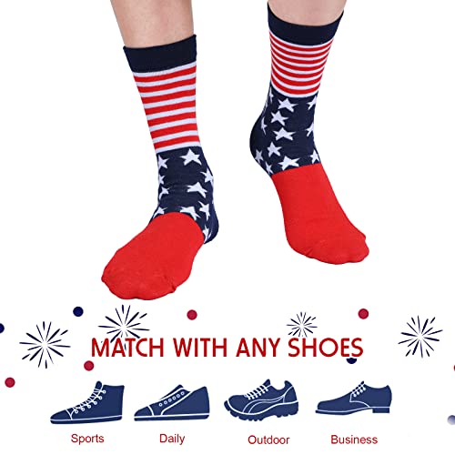 Outus 12 Pairs American Flag Socks for Men Patriotic Crew Stars and Stripes Dress White Red and Blue Veteran Military Cotton Socks for Memorial4