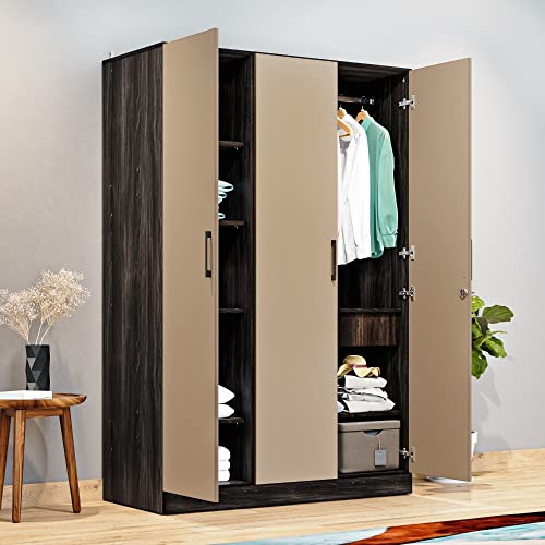 Image of Wakefit Wardrobe | 1 Year Warranty | Engineered Wood Almirah, Cupboard for Clothes Storage | 3 Door, 6 Shelves, 1 Drawer, 1 Hanging Space | Cashmere Plus - Wyoming Maple-Frappe