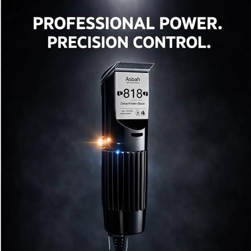 Image of ASBAH Professional 818 Clipper | Corded Hair Trimmer for Men | 8 Guide Combs | Heavy Duty Motor | 1 Year Warranty + Lifetime Repair & Service | Salon & Home Use