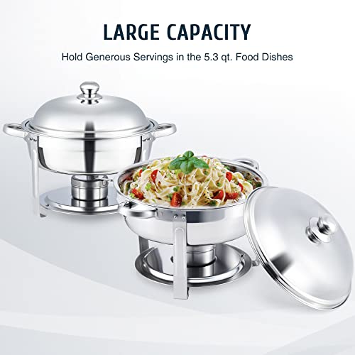 Wilprep Chafing Dish Buffet Set Of 2, Round Stainless Steel Chafer And Food Warmer Kit With Food & Water Pans Lids Fuel Holders, 5Qt Buffet Serving Utensils For Restaurant Catering Parties Weddings #TOP2
