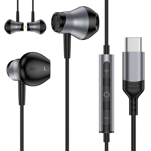 Vedfoad タイプc有線イヤホン マイク付き 磁気設計 Type-Cイヤホン有線 HIFI音質 音量調整 通話対応 USB-C有線イヤホン 軽量設計 通勤/スポーツ/仕事に最適 iPhone16/15シリーズ、GalaxyなどType-Cポート搭載デバ