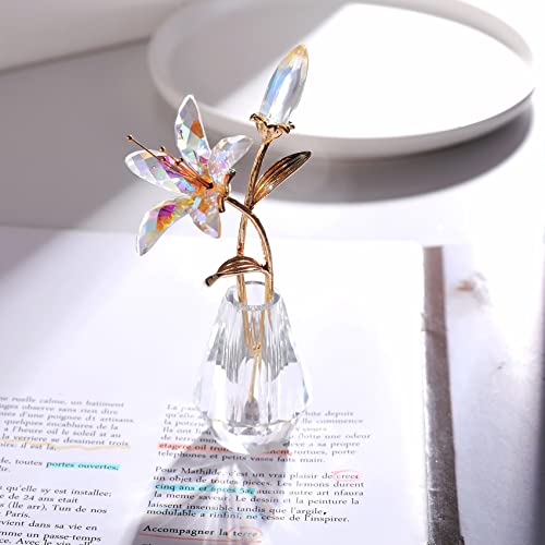 Ornalrist Crystal Lily Flower Collectible Figurine Gifts for Women Mum Glass Lilium Floral with Metal Stem Crystal Vase for Wedding Valentine's Day Party Home Ornament Decor (Clear) - Image 2