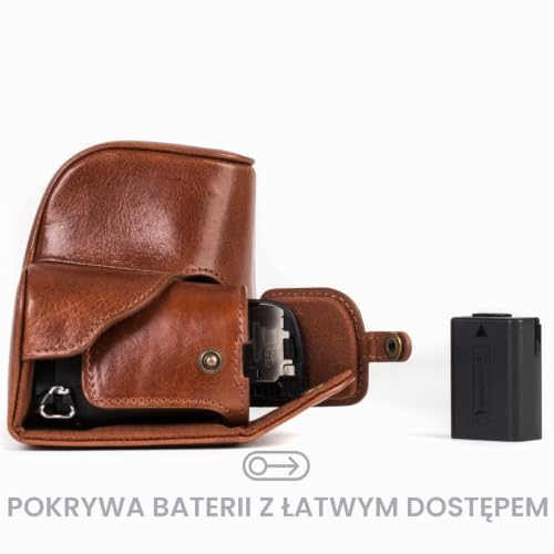 MegaGear - Etui na Aparat z Prawdziwej Skóry Ever Ready do Sony Alpha A6300 A6000 (16-50 mm) - Ciemny brąz, 5 x 7 x 4 cm, Kompatybilny, podróżny, uni