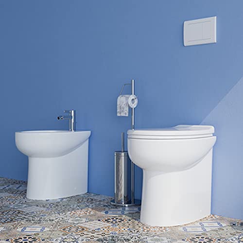 Sanitari bagno filomuro a terra Bidet e Vaso WC in ceramica con sedile coprivaso Milano