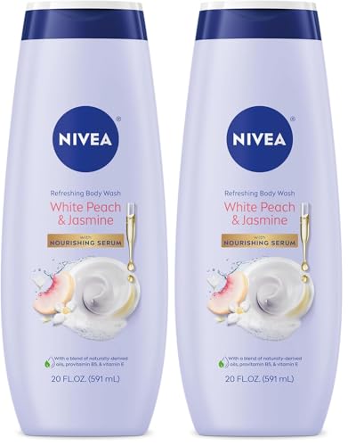 NIVEA Refreshing White Peach and Jasmine Body Wash with Nourishing Serum, Scented Body Wash for Women, Enriched with Provitamin B5 and Vitamin E, 20 Fl Oz Bottle (Pack of 2)