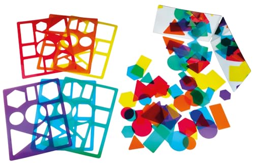 Henbea- Formas Caleidoscopio, Infantil Doble con 6 Plantillas Traslúcidas para Mesa de Luz Montessori, 60 Figuras Geometricas con Espejo Libro, 6 Colores Varios, Multicolor (1102)