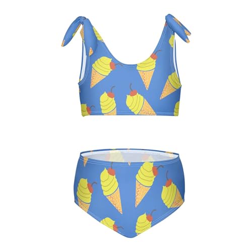 Girls Cartoon Ice Cream Pattern Swimsuit Two Pieces Bikini Set Bathing Suits Swimwear Crop Top Swimsuit Set