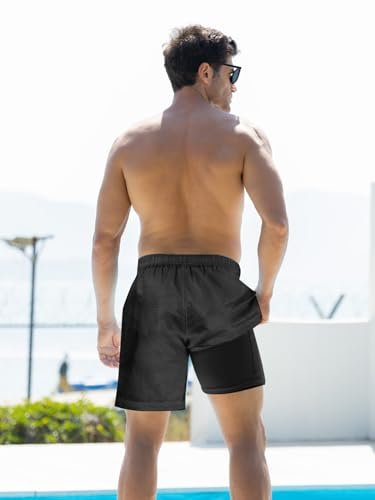 Goodstoworld Mens Swim Trunks with Compression Liner 9 Inch Long Quick Dry Board Shorts Beach Swimwear 2 in 1 Black Leaves Bathing Suits for Men XXL 2XL — view 4