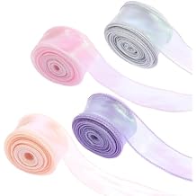 4 Rolls Iridescent Organza Ribbon Sheer 4 Colour Organza Ribbon, Sheer Easter Craft Decorative Ribbons 10 Yards Wired Chiffon Ribbons for Flowers Floral Bouquets Garlands Wedding Gift Wrapping Hair