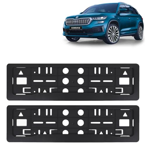 Image of KINGSWAY Kodiaq Car Number Plate Frames for All 2022 Onwards Models of Skoda Car Registration Plate Holders, Black Licence Plate Covers (Front and Rear), Universal Size 51.5 x 14.5 cm