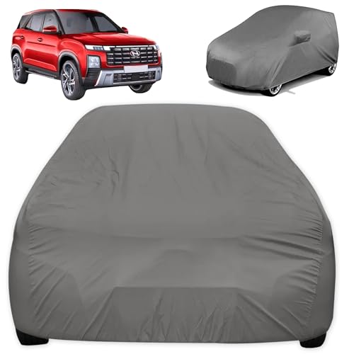 Image of Car Body Cover Compatible with Hyundai Alcazar 2026-2025 Facelift | Waterproof Heavy Duty Car Body Cover + Sun Protection + Triple Stitched + Mirror Pocket (Silver)
