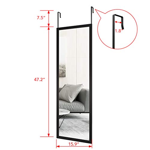 Image of whitebeach Full Body Length Door Hanging Wall Mounted Mirror with 2 Metal Hangers for Bedroom Living Room Bathroom(Black, 48 * 16 inch)