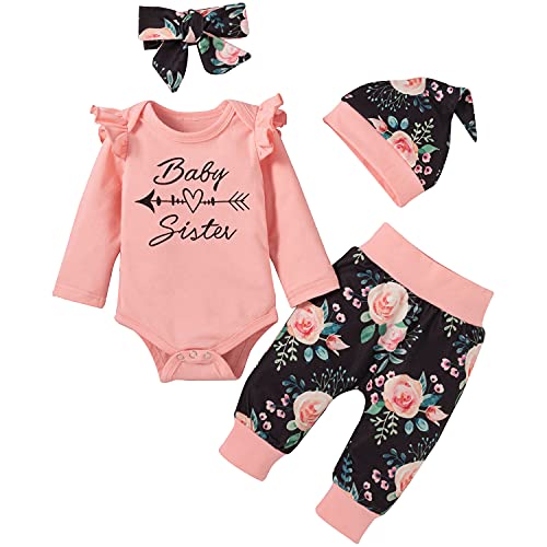 Image of TanzenDan Baby Girl Clothes Outfits Newborn Infant Floral Romper Bodysuit Cute Onesies Pant Set with Headband