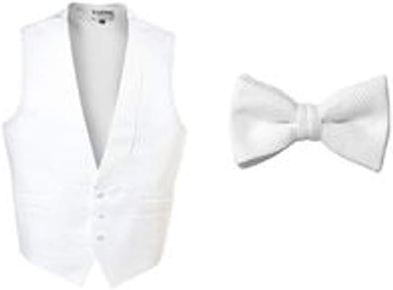 White Pique Full Back Tuxedo Vest with Matching (self tie) Bow Tie