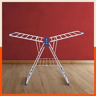 Bathla Foldable Clothes Drying Stand - Neo | 26 Drying Rails - 45 Feet Drying Length | Lightweight, Alloy Steel | Navy Blue | 2 Year Warranty