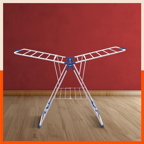 Bathla Foldable Clothes Drying Stand - Neo | 26 Drying Rails - 45 Feet Drying Length | Lightweight, Alloy Steel | Navy Blue | 2 Year Warranty