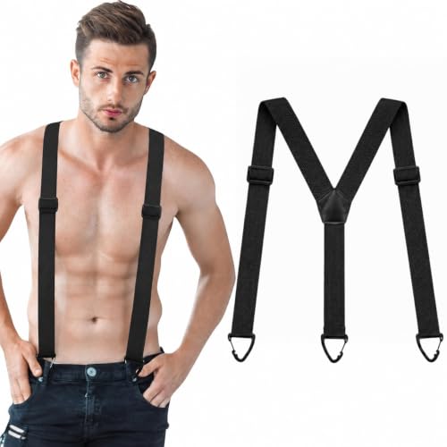 beueyfr Black Y-Back Mens Braces Elastic Trouser Braces