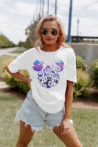 Image of FRYAID Women May The Power Be with You Graphic T Shirt Short Sleeve Casual Tops Summer Fun Vacation Shirt Soft Casual Fit