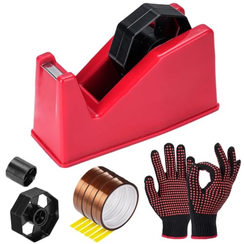 Kit de sublimación con dispensador de cinta térmica, 6 rollos de cinta resistentes al calor, dispensador de doble rollo y 2 guantes de protección contra el calor