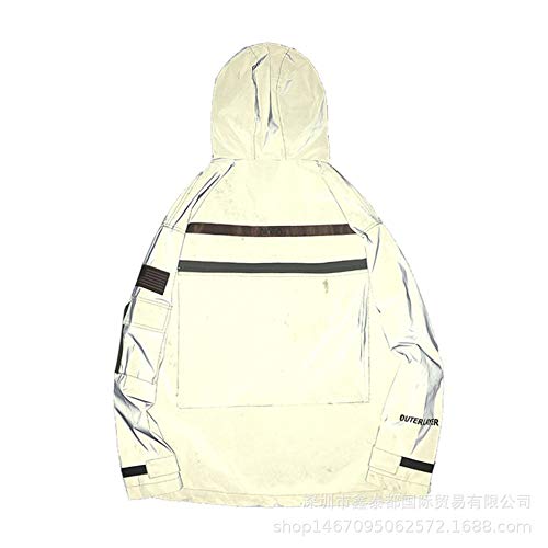 反射ジャケット フード付き ハイキングサイクリング用の反射ウインドブレーカー反射ジャケット蛍光宇宙飛行士のジャケット ランニングジャケット (色 : White, Size : XL)