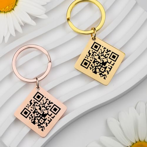 Image of Adornkeys Personalised QR Code Keychain Metal Custom Text Keychain Personalised Engraved Business QR code logo promotional Couples Gift Scan Gift for Him /Her
