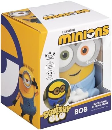Minions Bob SquishyGlo Silicone Night Light, Officially Licensed Soft Touch Rechargeable Lamp with Auto-Off Timer for Bedrooms & Home, Kids & Adults| Paladone