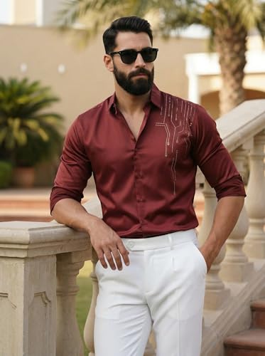 Image of IndoPrimo Men's Stylish Satin Shirt for Party, Formal, Daily and Casual Wear Full Sleeve Shirt for Men