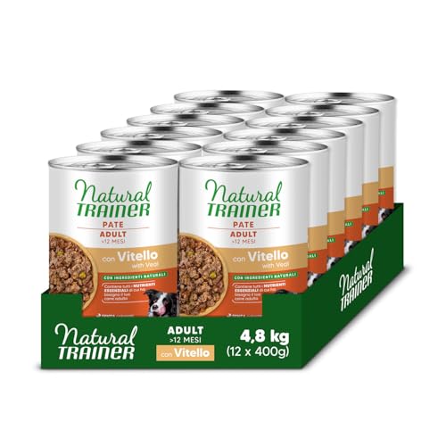 Natural Trainer Medium-Maxi Cibo Umido per Cani Adulti - Paté con Vitello 12 x 400g