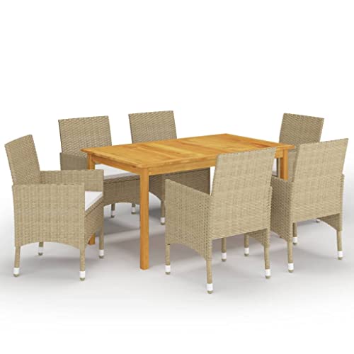 LoogCape Juego de muebles de jardín de madera de acacia y ratán, 7 piezas, resistente a la intemperie, para terraza, balcón y porche, incluye cojines cómodos