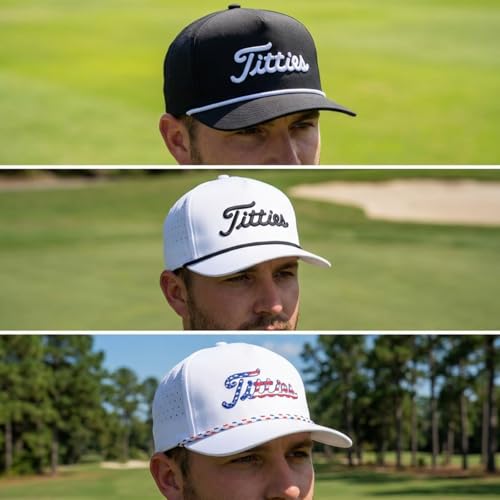 Image of Curves & Clubs Titties Golf Hat - Funny Golf Hat, Titties Hat - Funny American Hat - Men's Gifts (Cotton, White-Black)