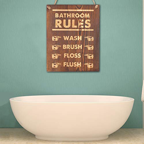 Agantree art Bathroom Rules Sign 8 x 10 Inch Hanging Rustic Farmhouse Plank Wood Decorative Wall Art Bathroom Sign Plaque Bathroom Décor
