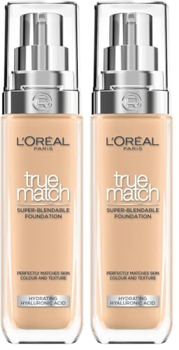 L'Oréal Paris Make up, Flüssige Foundation mit Hyaluron und Aloe Vera, True Match Make-Up, 3.D/3.W Warm Light Medium (Packung mit 2) – Ansicht 1