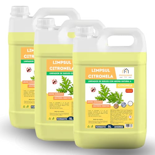 PACK DE 3 FREGASUELOS CON CITRONELA. LIMPSUL CITRONELA. LIMPIADOR CONCENTRADO CON AROMA NATURAL A CITRONELA. FORMATO AHORRO 5+5+5