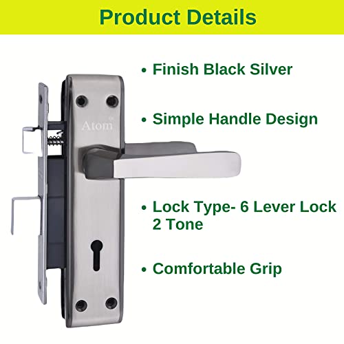 Image of Atom Heavy Duty Mortise Door Lock for Bedroom, Living Room, Main Door, Black Silver Finish | 3 Keys | 6 Lever Double Stage Lockset for House Hotel Office(1002KY)