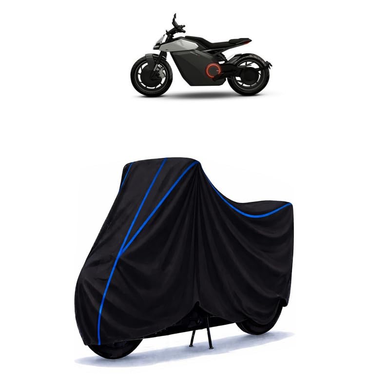Image of Ola Roadster x Bike Cover Water Resistant Universal Motorcycle Rain | Heavy Duty UV Protection, Dust, Scratch Indoor Outdoor All Weather with Black Blue Piping Elastic